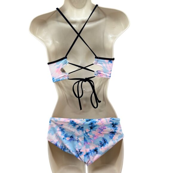 Pink Victorias Secret 2 Piece Bikini Swimsuit Womens Pink Blue Tie Dye Size S - Picture 2 of 16